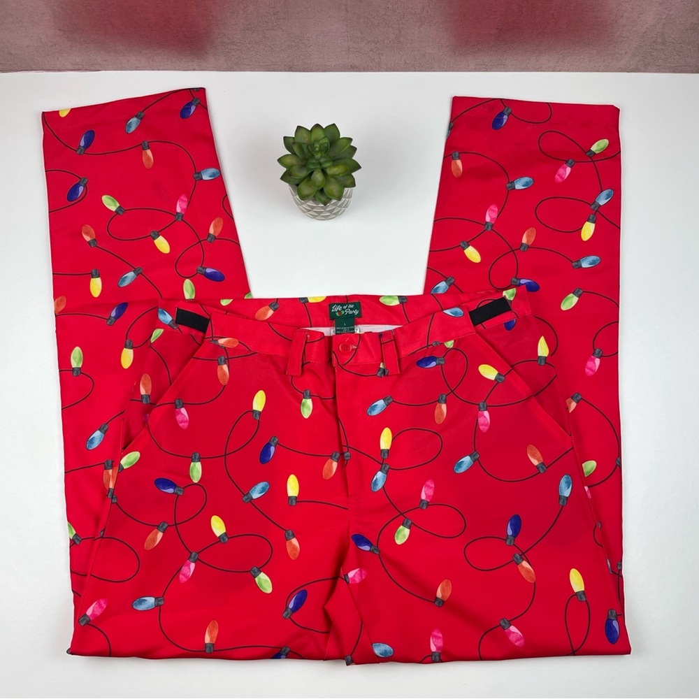 Life Of The Party Christmas Lights Holiday Red Colorful Pants Men Size Large Fun